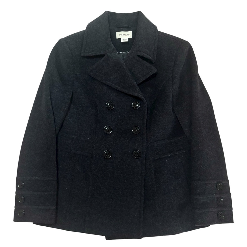 St. John’s Bay Wool Cashmere Blend Charcoal Gray Peacoat Jacket Women’s Medium